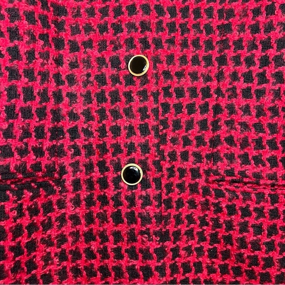 Vintage Lord & Taylor Houndstooth Tweed Blazer Red Black Wool Mohair Sz 10 - Picture 2 of 14